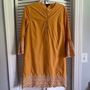 J. Crew Marigold Orange Yellow Eyelet Bell Embroidered 3/4 Sleeve Dress Sz Small